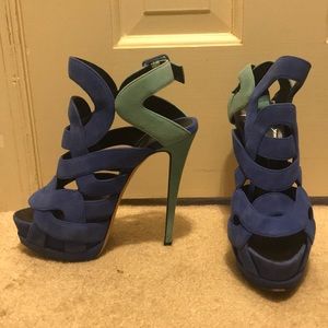 Giuseppe Zanotti strappy Blue and Green heels 36.5